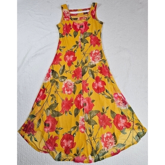 Nina Leonard Mesh Overlay Mustard Floral High Low Dress - Picture 3 of 11